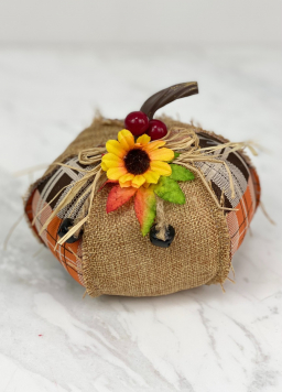 Tan Burlap Plaid 12in Pumpkin