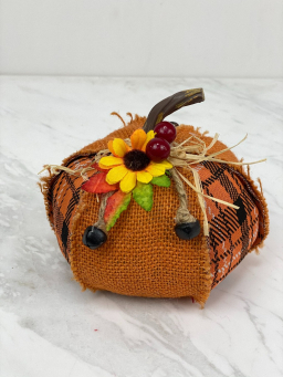 Orange Burlap Plaid 12in Pumpkin