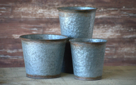 Galvanized Round Tin7.4D x 7"H, 8.2D X6.6"H, 9.3"D x7.8"H Set/3