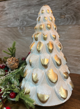 Small White and Gold Glass Tree 5x9in