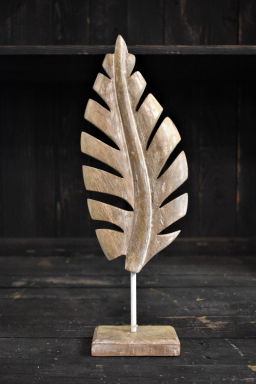 Distressed White Wooden Leaf 15x5in