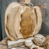 Carved Wooden Pumpkin 11x8.75in