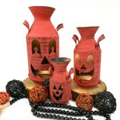 Orange Pumpkin Milkcans Set of 3 5x9, 6x13 and 8x18in