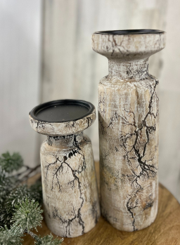 Whitewashed Crackle Candle Holder 8in