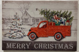 Christmas Truck 3D w/ 13 Fiber O Lights 16inx24in